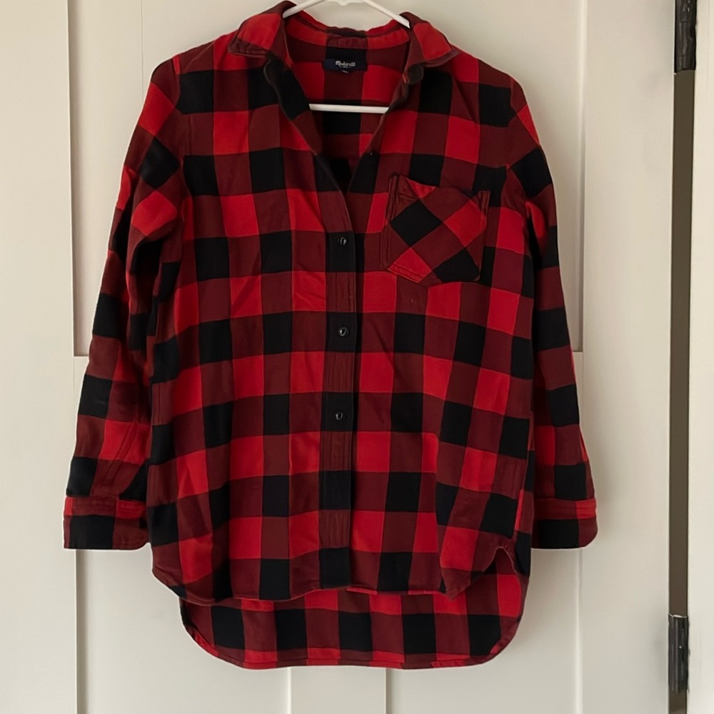 Madewell Buffalo Check Flannel Shirt Size XS Ladies Red Black Plaid Cotton